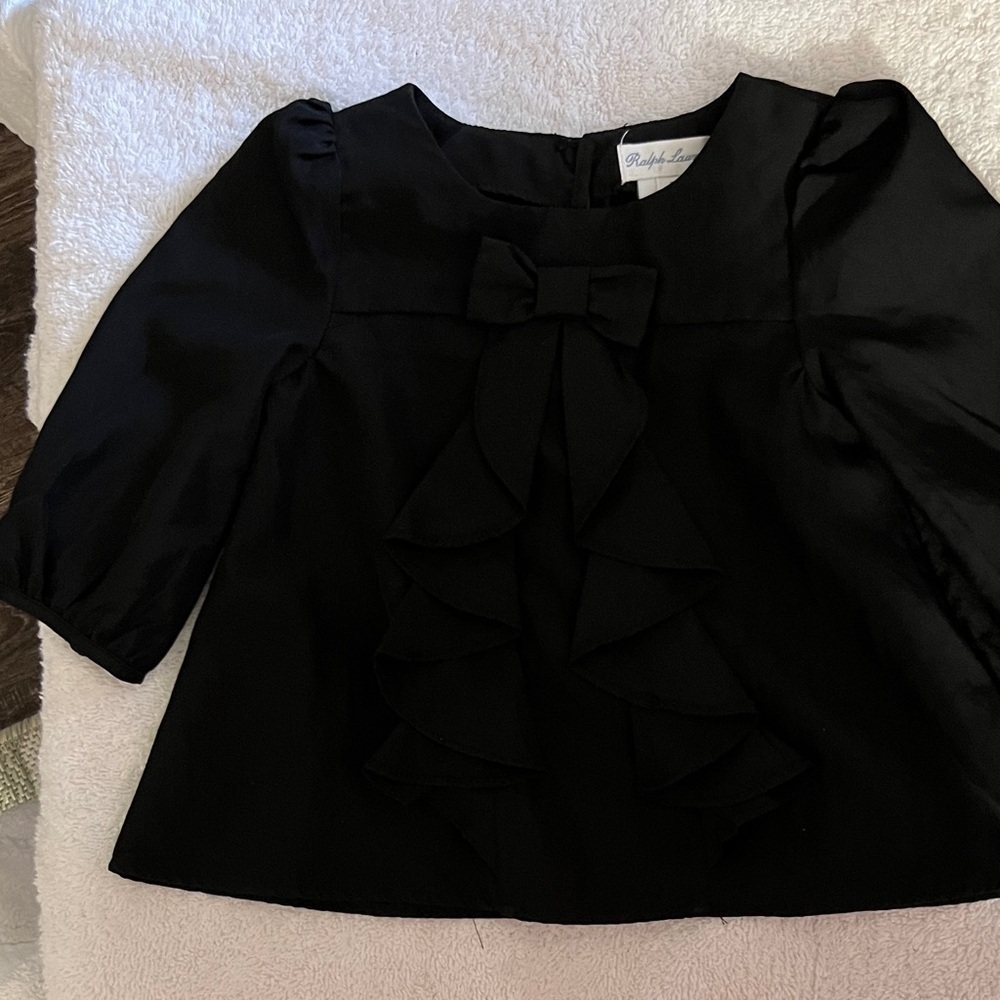 Ralph Lauren Black Girls Bow Ruffle Blouse